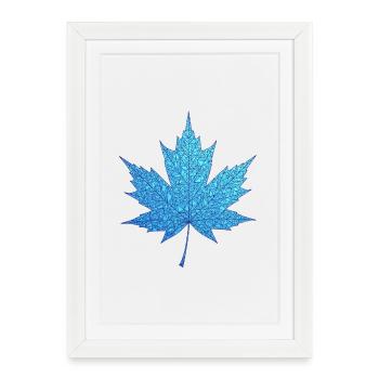 Imprimé géométrique de feuilles d’érable bleu - Affiche encadrée (27 × 37 cm) - blanc - Devant