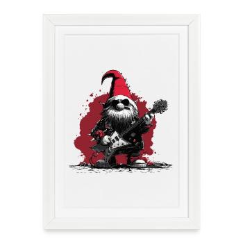 Metal Gnome – Noël et nain de jardin à bascule - Affiche encadrée (27 × 37 cm) - blanc - Devant