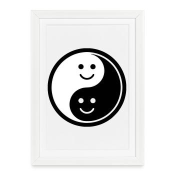 Yin Yang avec Smileys | Symbole de solde positif - Affiche encadrée (27 × 37 cm) - blanc - Devant