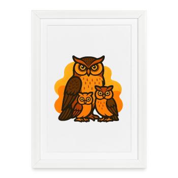 Owl with his family - Framed poster (27 × 37 cm) - white - Front
