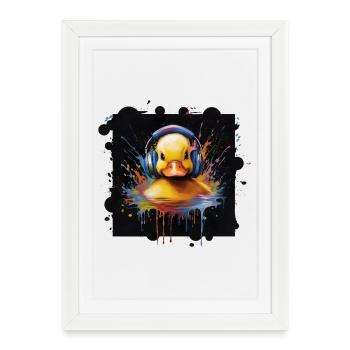 Music Rubber Duck - Motif d’animal amusant avec casque - Affiche encadrée (27 × 37 cm) - blanc - Devant