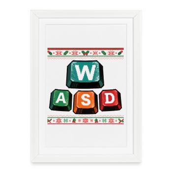 WASD Noël Drôle Gaming Cadeau Enfants - Affiche encadrée (27 × 37 cm) - blanc - Devant