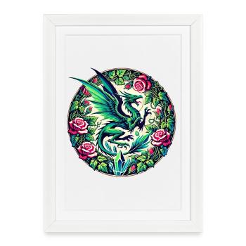 Verdant Phoenix in Rose Circle - Framed poster (27 × 37 cm) - white - Front