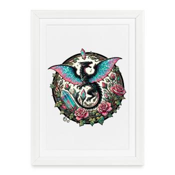 Dragon cristallin dans le jardin de cristal de rose - Affiche encadrée (27 × 37 cm) - blanc - Devant
