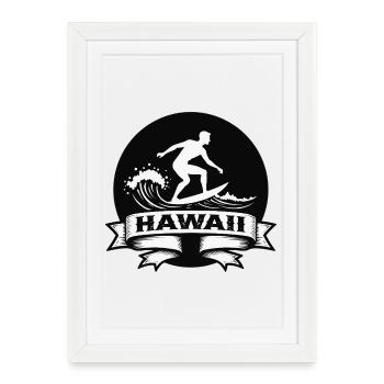 Surfeur Hawaii Vague Bannière - Affiche encadrée (27 × 37 cm) - blanc - Devant