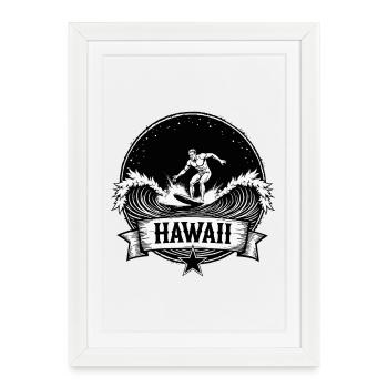 Hawaii Surfer Surfer sur Pacific Wave - Affiche encadrée (27 × 37 cm) - blanc - Devant