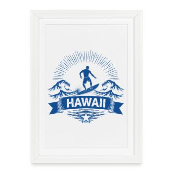 Hawaii Surfer Surfer sur Pacific Wave - Affiche encadrée (27 × 37 cm) - blanc - Devant