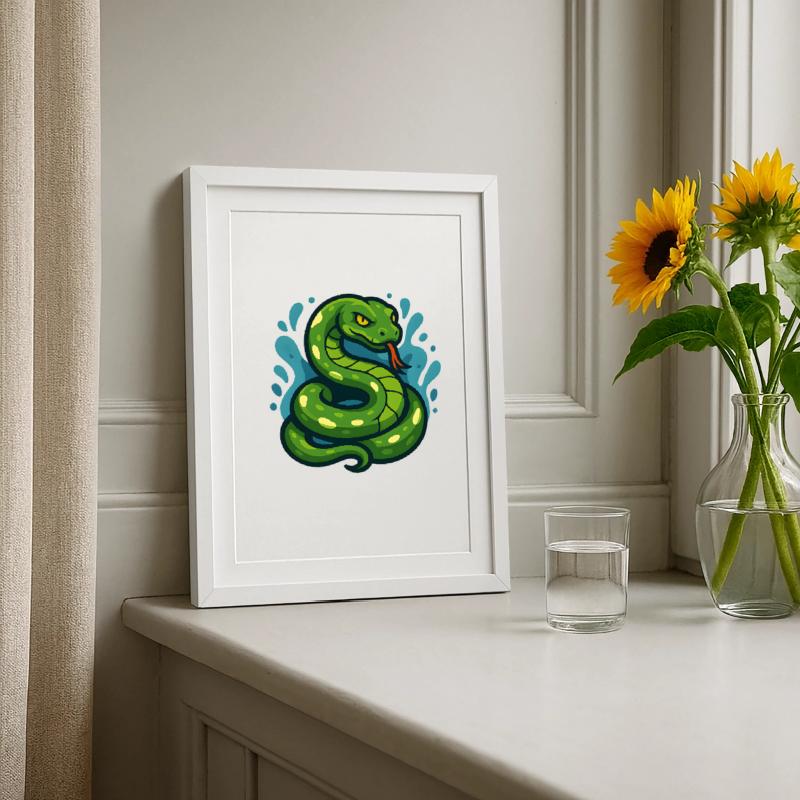 Arbre vert Python serpent en vague Affiche encadrée (27 × 37 cm)