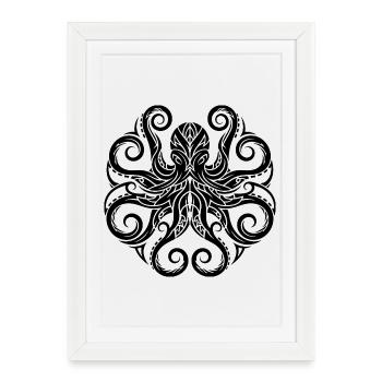 Octopus Silhouette – un design marin pour les amoureux de l’océan - Affiche encadrée (27 × 37 cm) - blanc - Devant