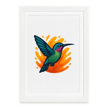 colibri coloré sur fond flamboyant - Affiche encadrée (27 × 37 cm) - blanc - Devant