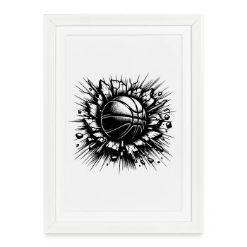 Un lancer de basket détruit un mur - Affiche encadrée (27 × 37 cm) - blanc - Devant