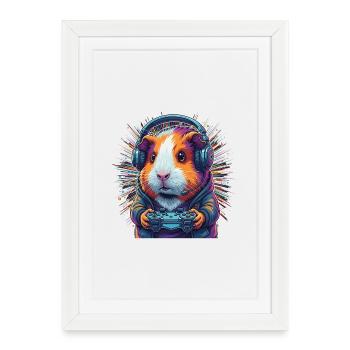 Cochon d'Inde Gamer Arc-en-Ciel - Affiche encadrée (27 × 37 cm) - blanc - Devant
