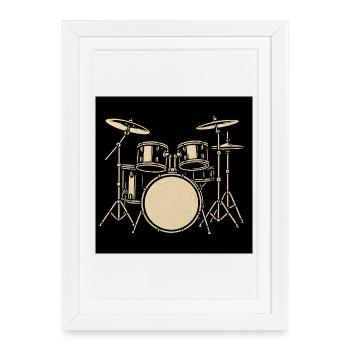 Black Silver Drumset Illustration - Framed poster (27 × 37 cm) - white - Front