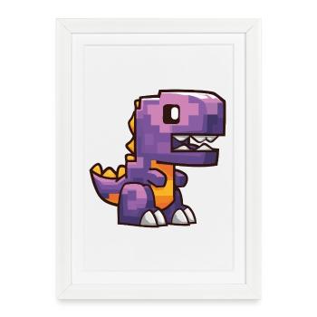 Pixel Dino – T-Rex de dessin animé violet - Affiche encadrée (27 × 37 cm) - blanc - Devant