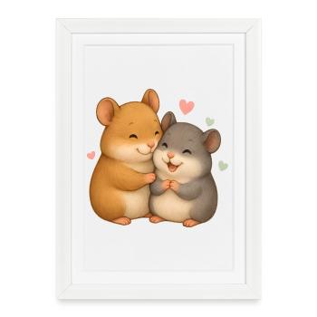 Amour de hamster mignon – Motif d’animal mignon - Affiche encadrée (27 × 37 cm) - blanc - Devant