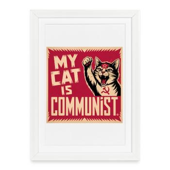 Mon chat est communiste - T-shirt de propagande Drôle de Chat - Affiche encadrée (27 × 37 cm) - blanc - Devant