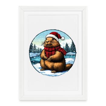 Noël Marmotes - Affiche encadrée (27 × 37 cm) - blanc - Devant