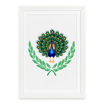 Peacock in Green Laurel Wreath - Framed poster (27 × 37 cm) - white - Front