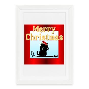 Hockey pour chats de Noël - Affiche encadrée (27 × 37 cm) - blanc - Devant