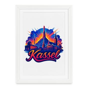 Silhouette de la ville de Kassel Cadeau Radiant Cassel - Affiche encadrée (27 × 37 cm) - blanc - Devant
