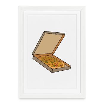 Pizzakarton-Pop-Art-Stück - Gerahmtes Poster (27 × 37 cm) - Weiß - Vorne