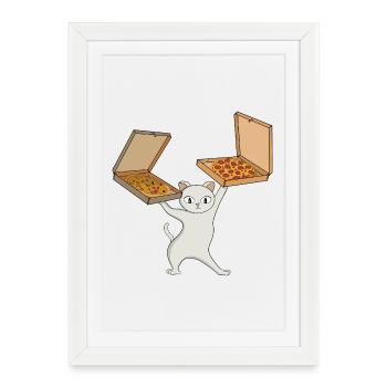 Pizza Paws Chat jonglant avec des tartes - Affiche encadrée (27 × 37 cm) - blanc - Devant