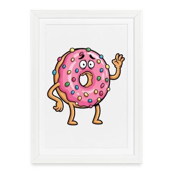 Cute Donut Waving Sad Farewell Boyfriend Cartoon - Framed poster (27 × 37 cm) - white - Front
