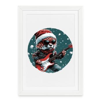 Cheetah Christmas Guitar - Framed poster (27 × 37 cm) - white - Front