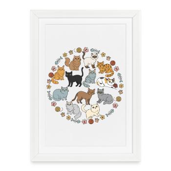 Illustration de chats adorables et de chatons colorés - Affiche encadrée (27 × 37 cm) - blanc - Devant