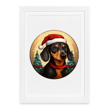 Noël teckel - Affiche encadrée (27 × 37 cm) - blanc - Devant