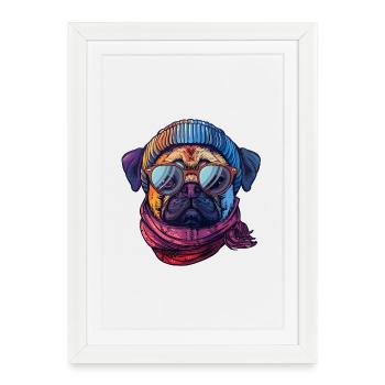 Tuque et foulard hipster Carlin portant des lunettes de soleil - Affiche encadrée (27 × 37 cm) - blanc - Devant