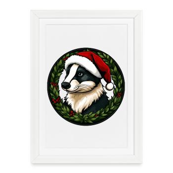 Blaireaux de Noël - Affiche encadrée (27 × 37 cm) - blanc - Devant