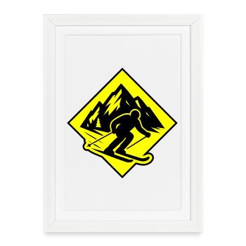 Ski Sport Silhouette Mountains - Framed poster (27 × 37 cm) - white - Front
