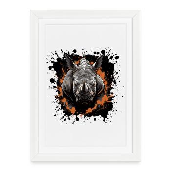 Éclaboussure de couleur animale rhinocéros - Affiche encadrée (27 × 37 cm) - blanc - Devant