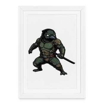 Ninja Pingouin Féroce - Affiche encadrée (27 × 37 cm) - blanc - Devant