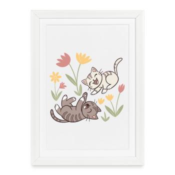 Les chats qui jouent : Fleurs de printemps - Affiche encadrée (27 × 37 cm) - blanc - Devant