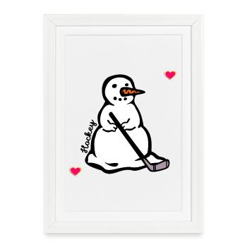 Hockey Enfant Snowman d’Hiver - Affiche encadrée (27 × 37 cm) - blanc - Devant