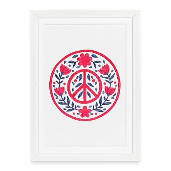 Mandala de la paix florale en rouge et bleu - Affiche encadrée (27 × 37 cm) - blanc - Devant