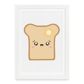Toast kawaii avec du beurre fondu - Affiche encadrée (27 × 37 cm) - blanc - Devant