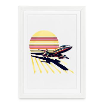 Vol rétro au coucher du soleil à réaction - Affiche encadrée (27 × 37 cm) - blanc - Devant
