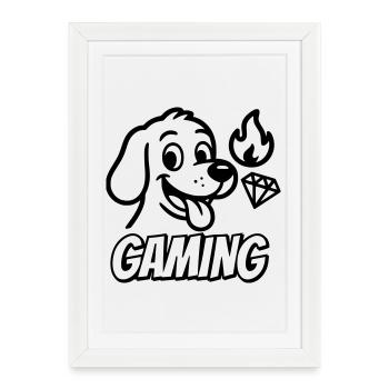 Gaming font with funny dog motif and icons - Framed poster (27 × 37 cm) - white - Front