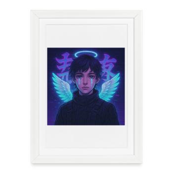 Cyberpunk Angel E-Boy Y2K Synthwave Art - Framed poster (27 × 37 cm) - white - Front