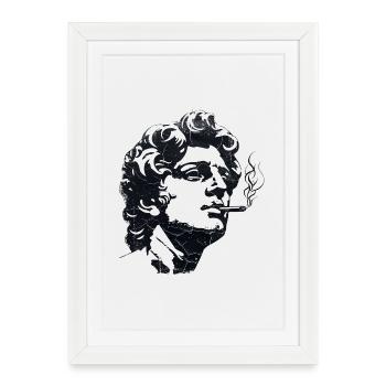Statue ancienne fumant une cigarette – Art sombre - Affiche encadrée (27 × 37 cm) - blanc - Devant