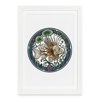 Lion fish in Art Nouveau wreath - Framed poster (27 × 37 cm) - white - Front
