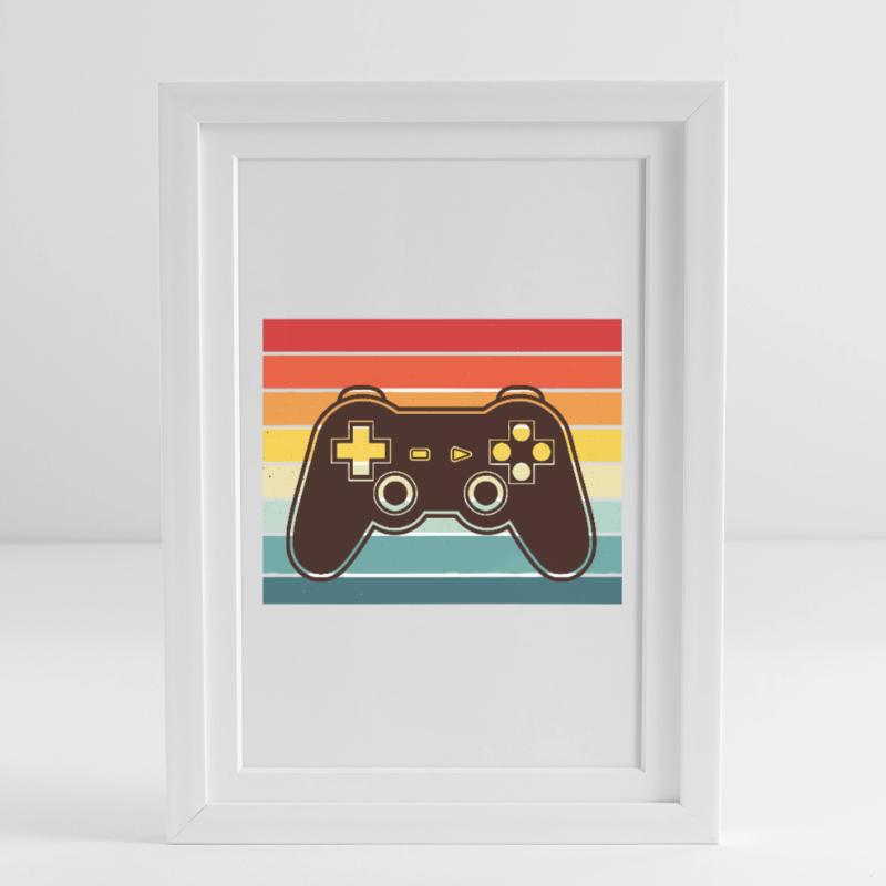 Controller Retro Rainbow Controller per videogiochi vintage Poster incorniciato (27×37 cm)