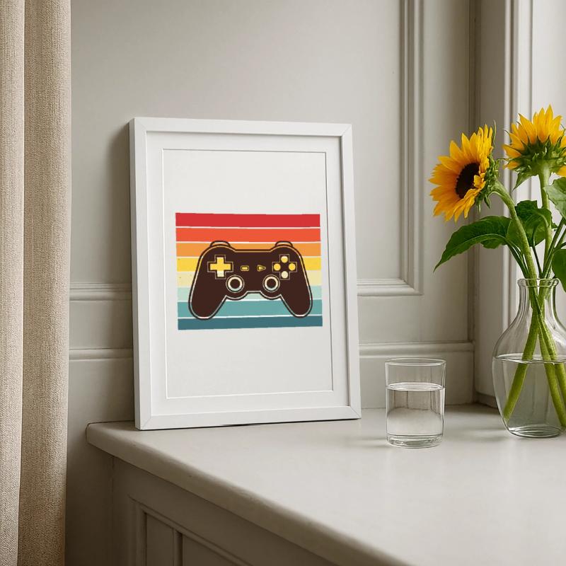 Controller Retro Rainbow Controller per videogiochi vintage Poster incorniciato (27×37 cm)
