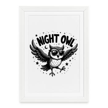 Night Owl Owl with Sunglasses - Framed poster (27 × 37 cm) - white - Front