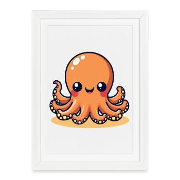 Cute Calamar Pieuvre souriante Kawaii - Affiche encadrée (27 × 37 cm) - blanc - Devant