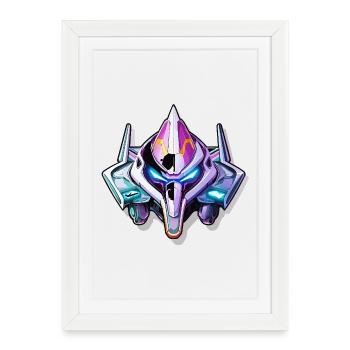 Neon Mech Warrior Helmet - Framed poster (27 × 37 cm) - white - Front