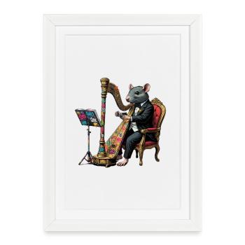 Rat in suit playing harp graffiti - Framed poster (27 × 37 cm) - white - Front